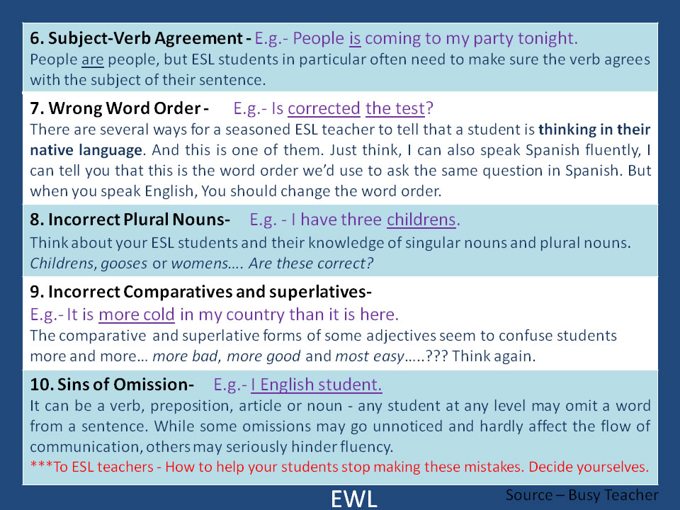 10 Grammar Mistakes ESL Students Make – Materials For Learning English