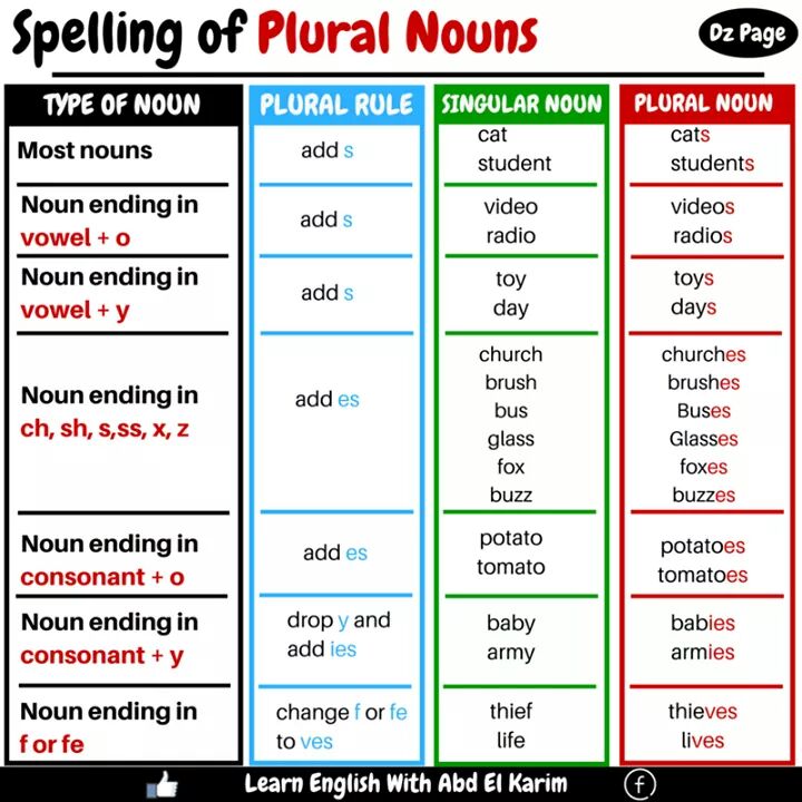 Spelling Of Plural Nouns Materials For Learning English