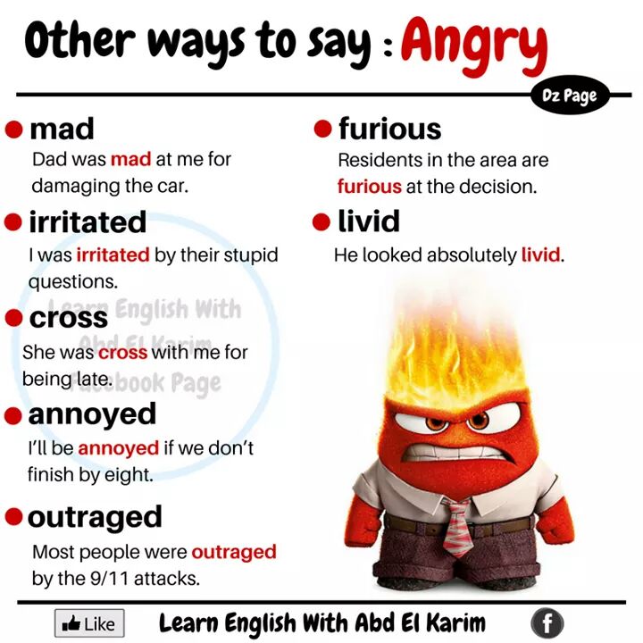 Synonym Words ANGRY Materials For Learning English