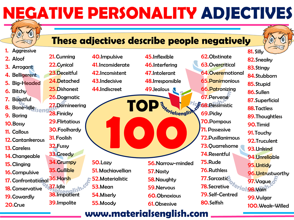 Negative Personality Adjectives Materials For Learning English