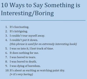 10 Ways to Say Something is Interesting or Boring – Materials For ...