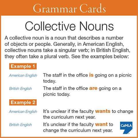 collective nouns grammar noun objects english verbs materialsenglish