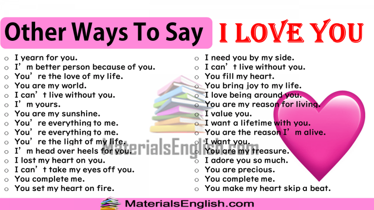 Other Ways To Say I Love You Materials For Learning English