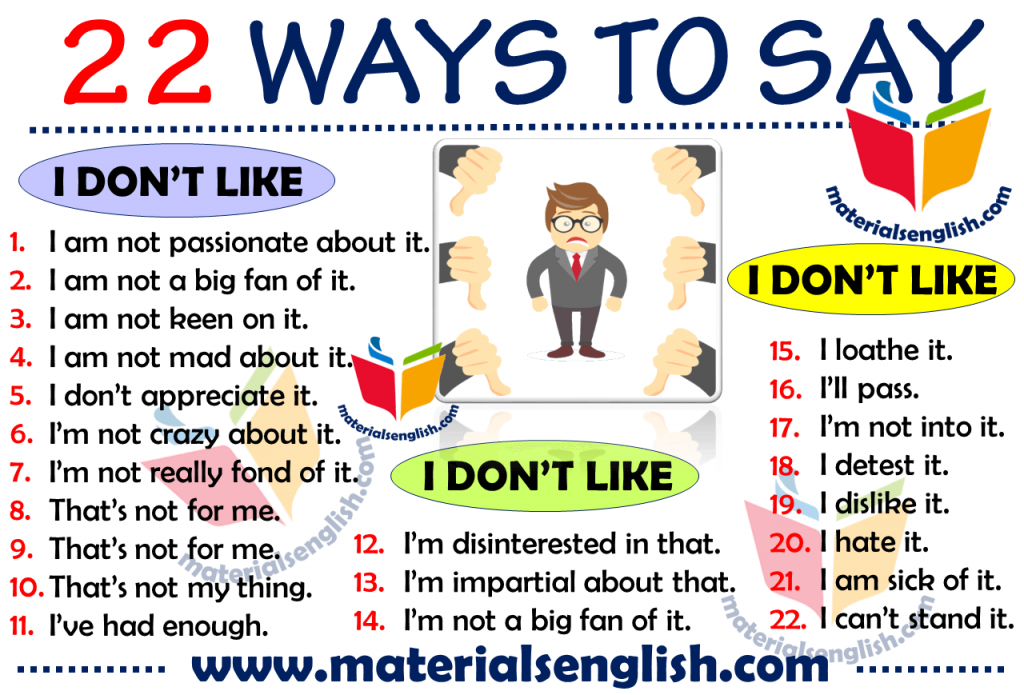 Ways To Say I Dont Like In English With Images Learn English ...