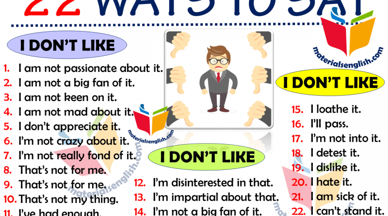 different ways to say i dont like – Materials For Learning English