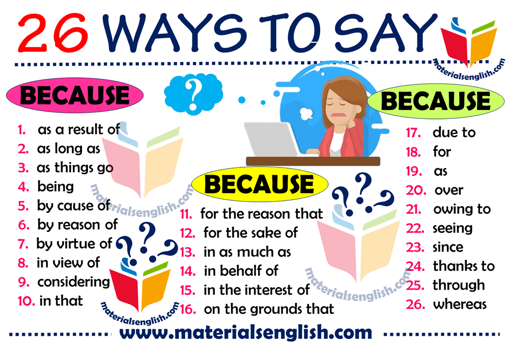 Поменять на английском. Замена because в английском. Синонимы к слову because. Ways to say because. Чем заменить because.